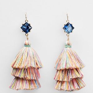 Express Stone Triple Tassel Drop Earrings